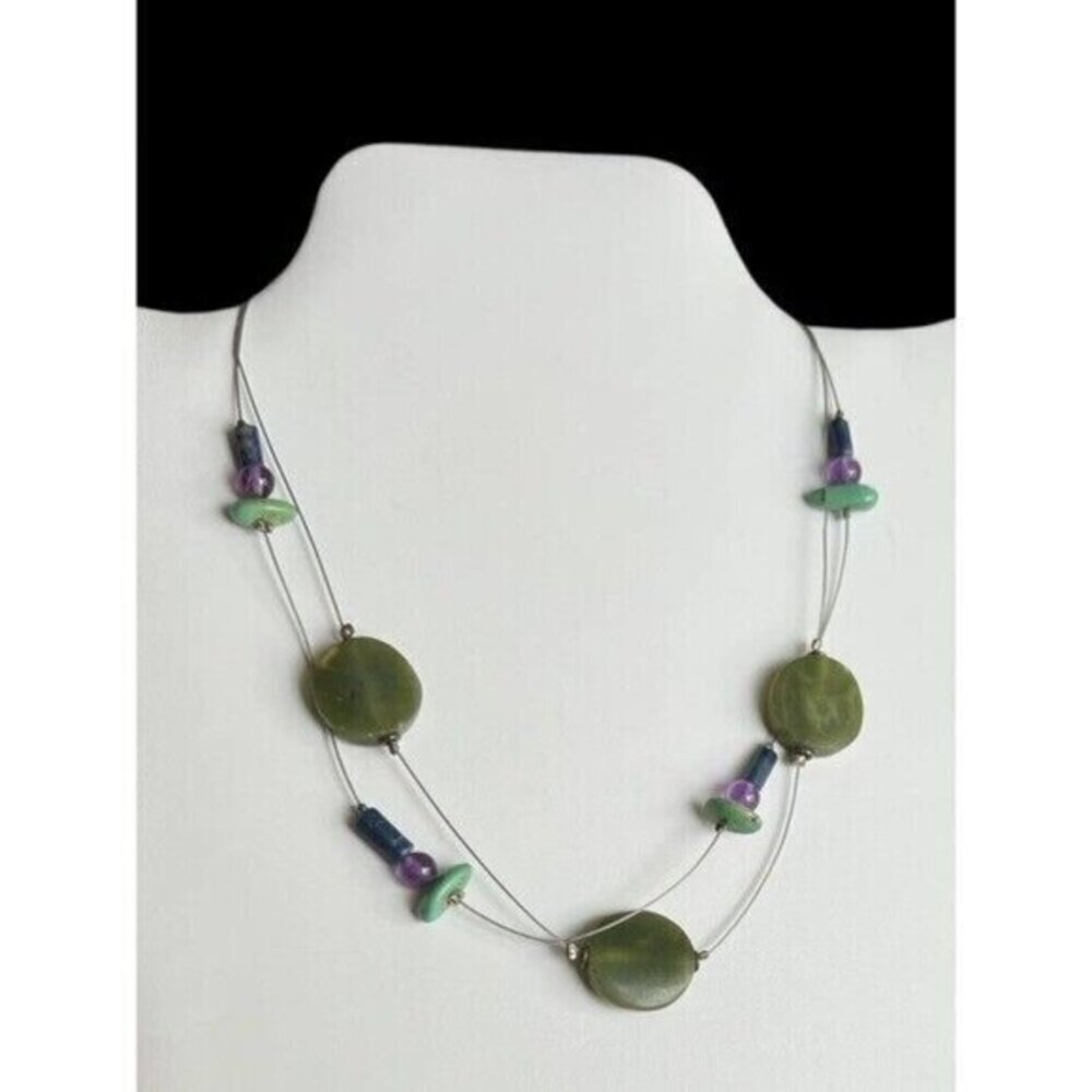 Beautiful sterling, jade, amethyst, & turquoise necklace‎